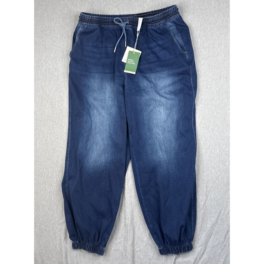 Halara Flex Denim Pants XL Large Regular Blue High Waist Elastic Cinch Anke NWT